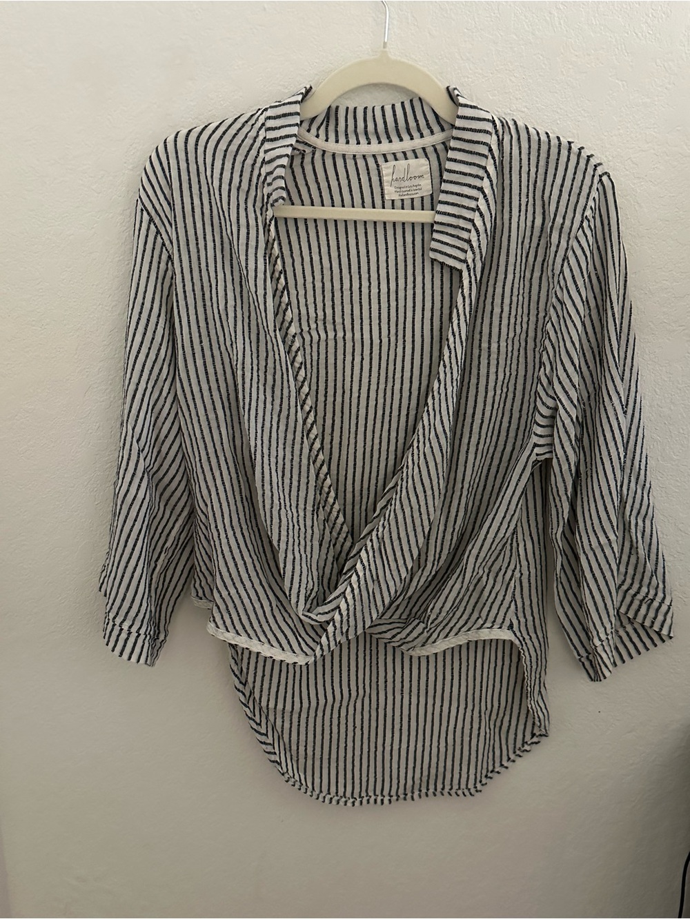 Striped Wrap-Front Blouse in White/Black - V-Neck Lightweight Top